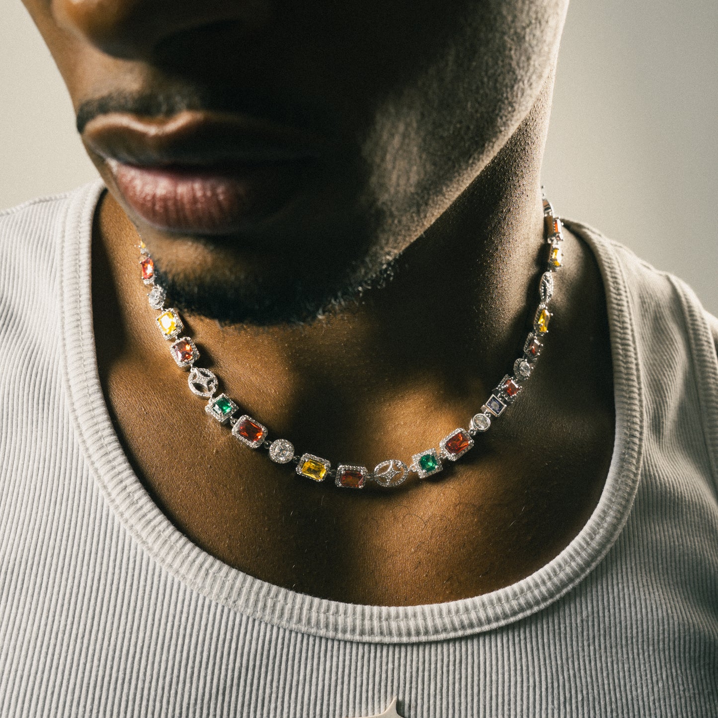 Chaîne Multi Gemstone 8 mm Argentée