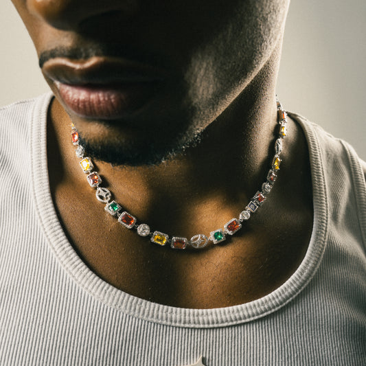 Chaîne Multi Gemstone 8 mm Argentée