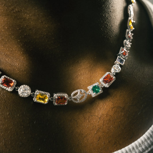 Chaîne Multi Gemstone 8 mm Argentée