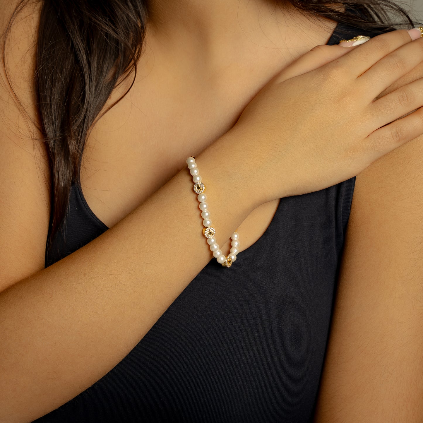 Gold Monogram Pearl Bracelet