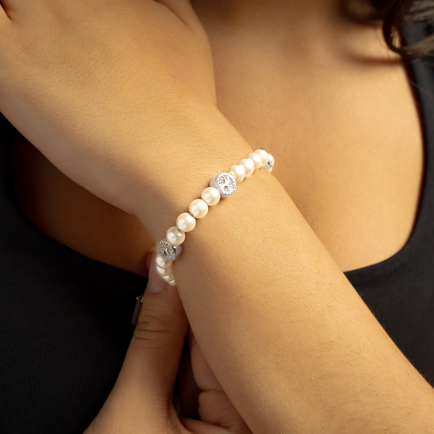 Silver Monogram Pearl Bracelet