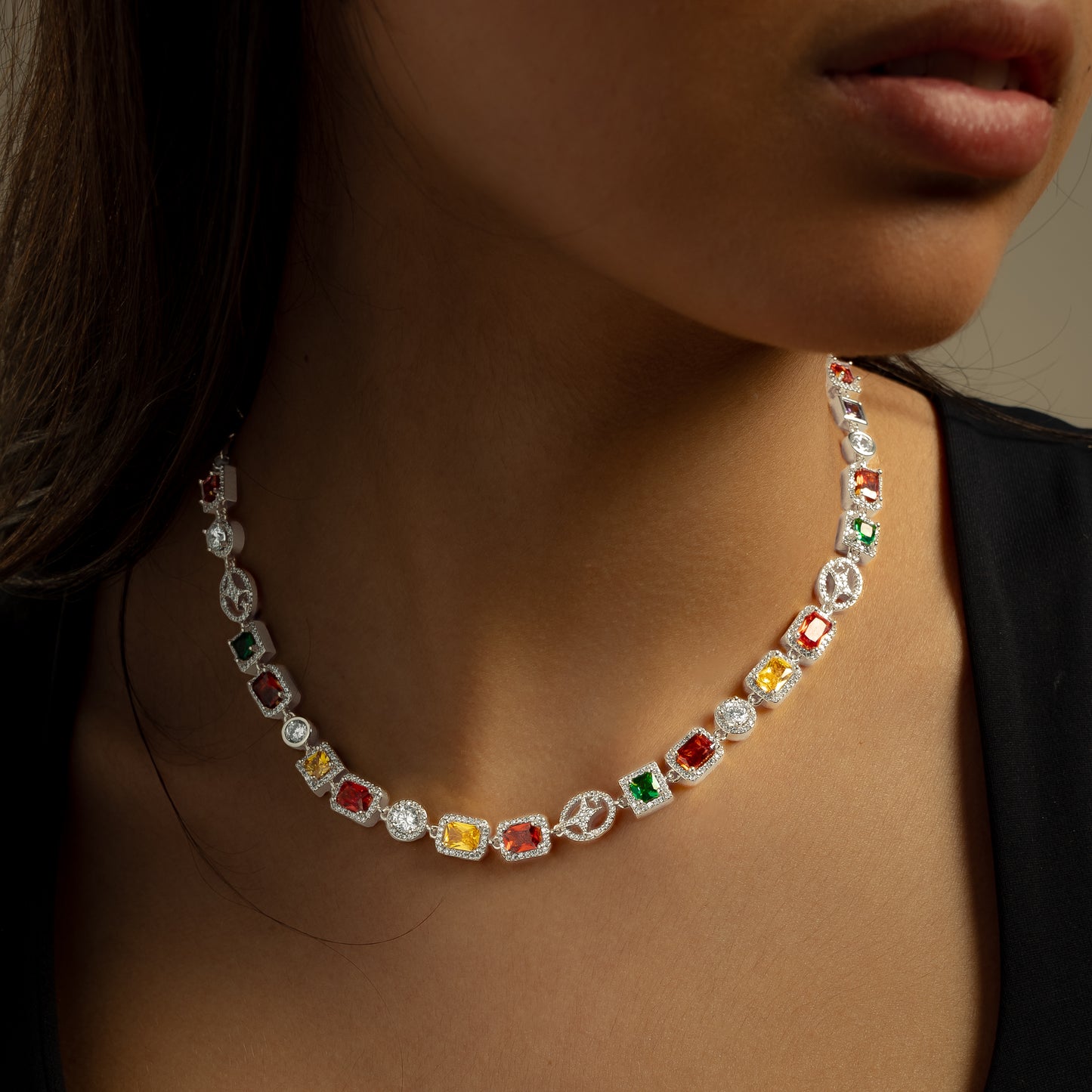 Chaîne Multi Gemstone 8 mm Argentée