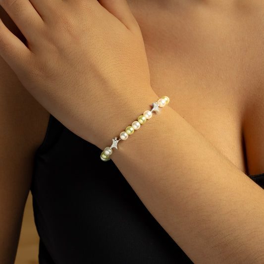 Silver Signature Pearl Bracelet - White and Green