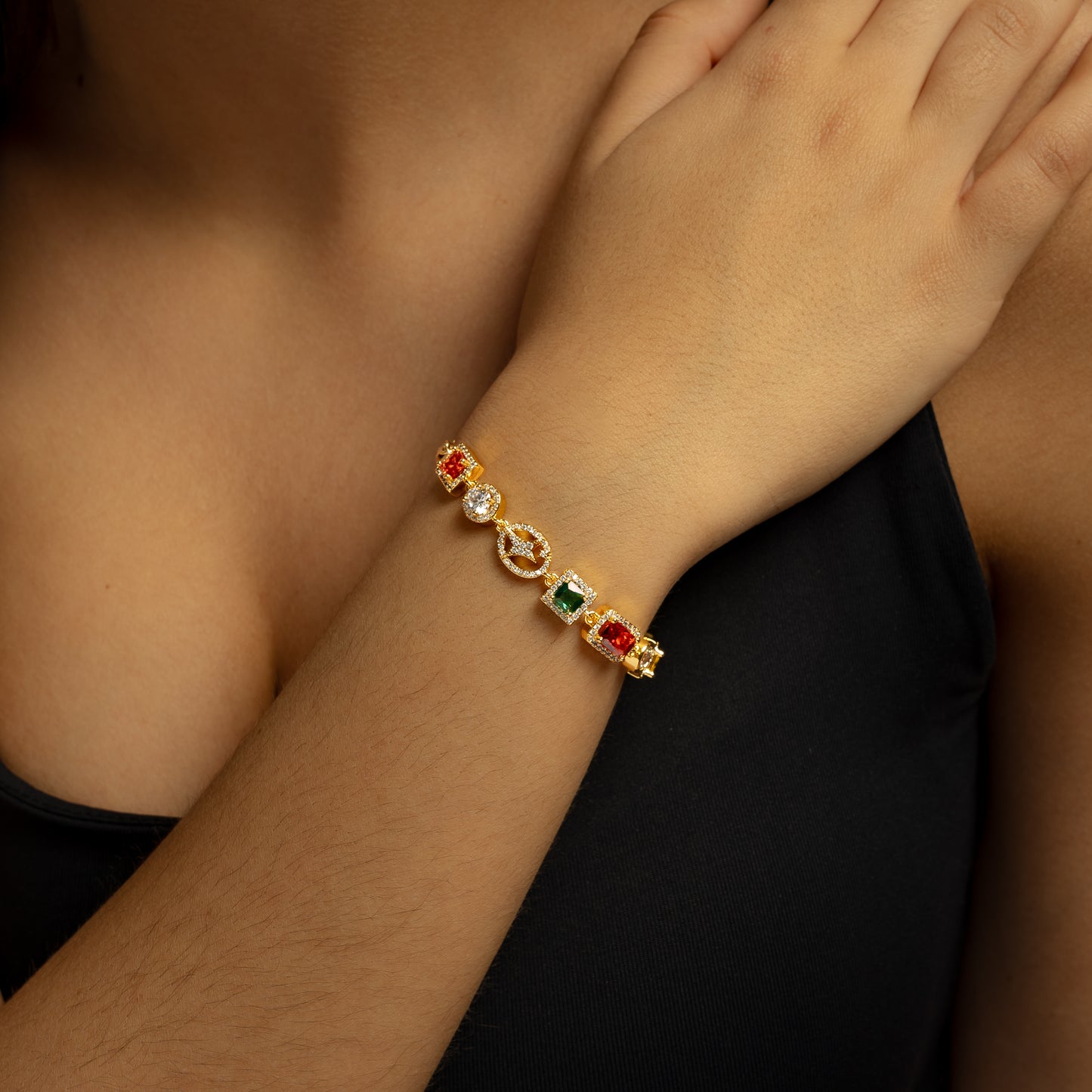 Bracelet Multi Gemstone 8 mm Doré