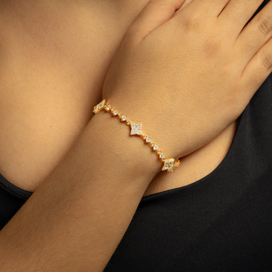 Bracelet Flower Tennis Doré - Pierres blanches