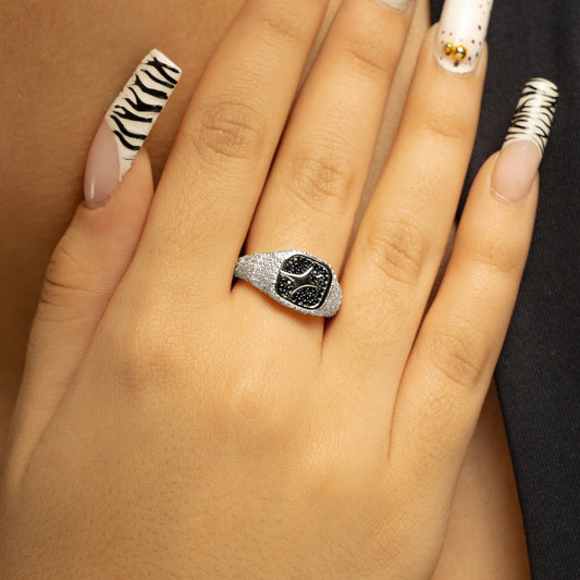 Iced Square signet ring silver