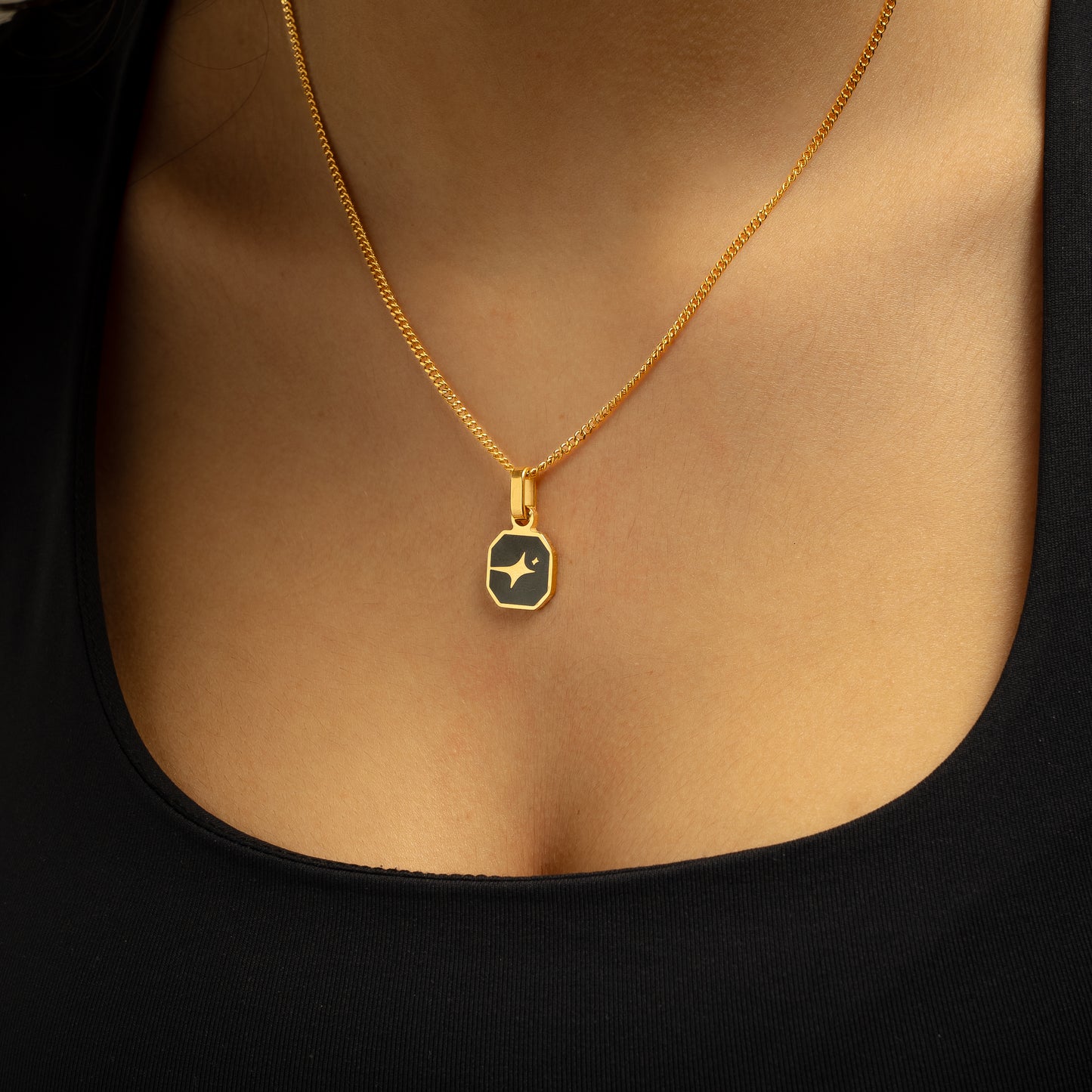 Signature Square Pendant in Gold - Black