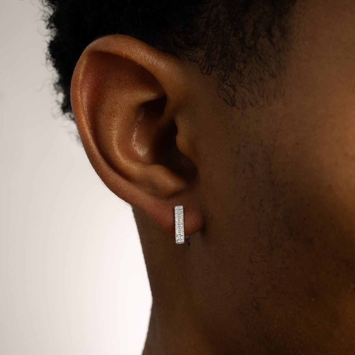 Iced square silver earrings