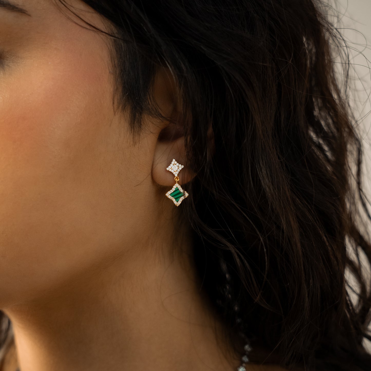 Stars & Flowers earrings dorées - Motif vert