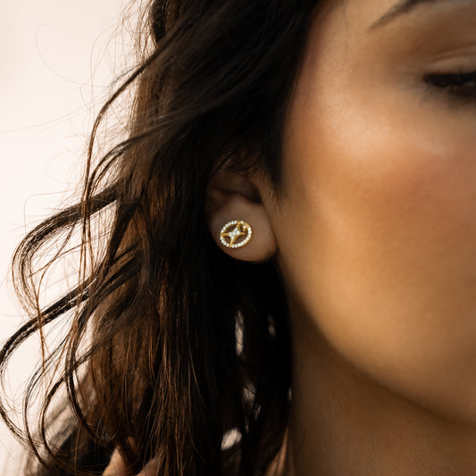 Iced Round signature golden earrings
