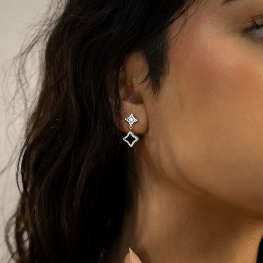 Stars & Flowers silver earrings - Black