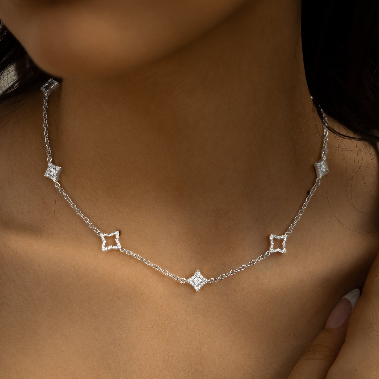 Mixed Star & Flower Silver Chain