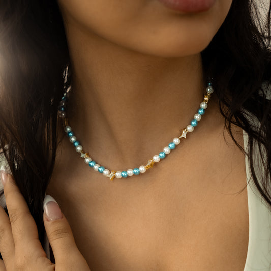 Signature Gold Pearl Chain - White and Blue