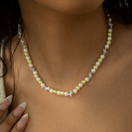 Signature silver Pearl Chain - White and Green