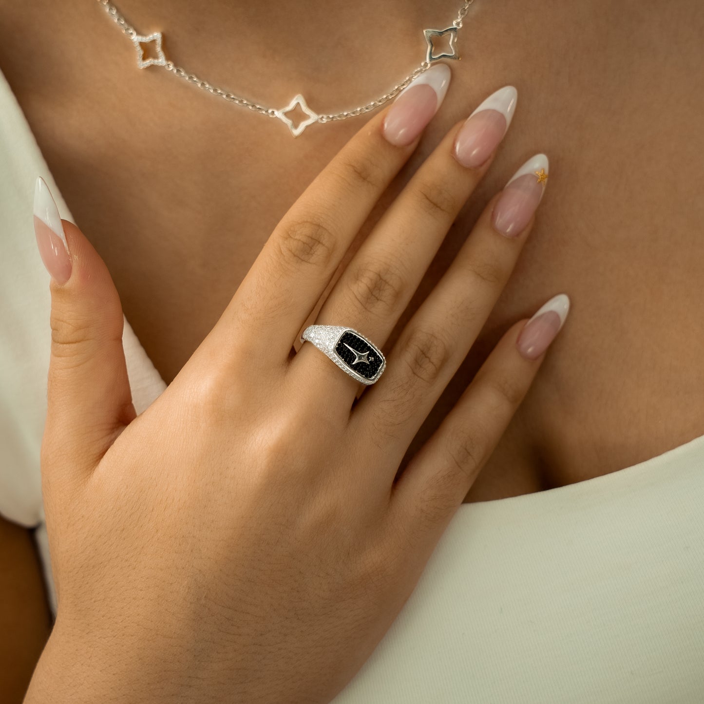 Iced Rectangle signet ring silver