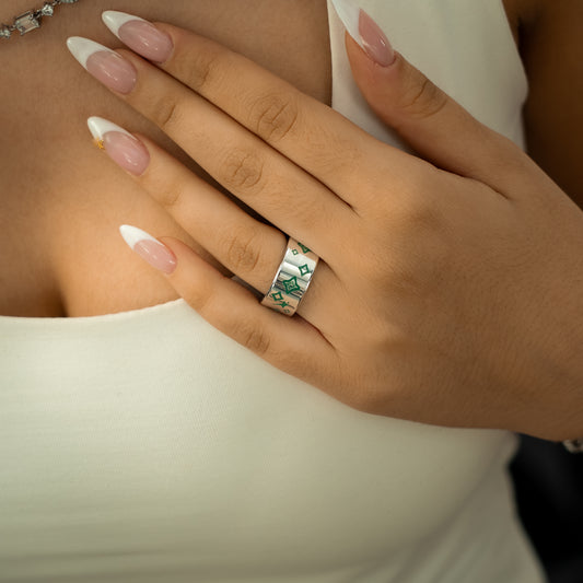 Stars & flowers band argentée - Vert