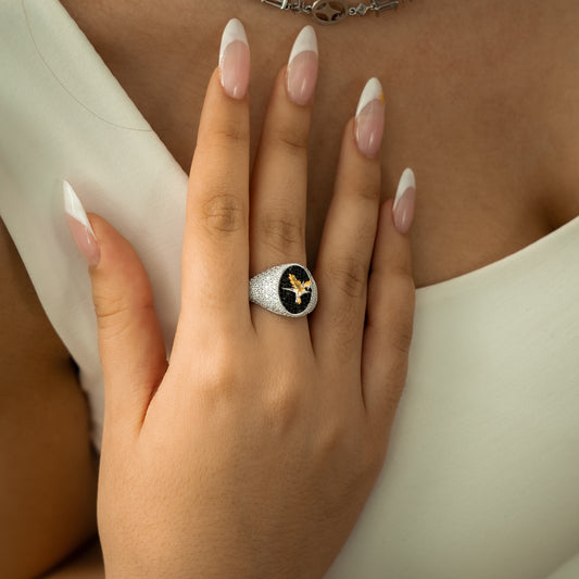 Iced Eagle signet ring silver