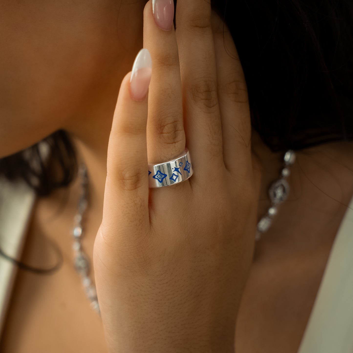 Stars & Flowers band argentée - Bleu