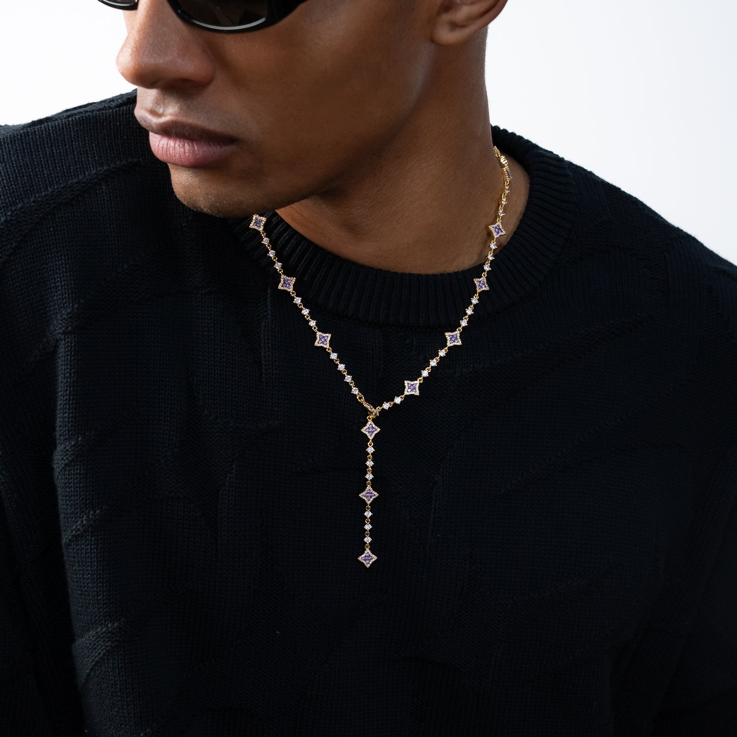 Lariat Flower Tennis Gold - Purple Stones