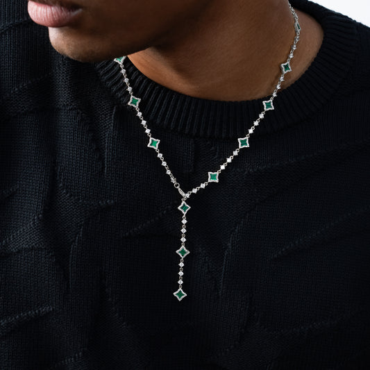 Lariat Flower Tennis Argenté - Motif Vert