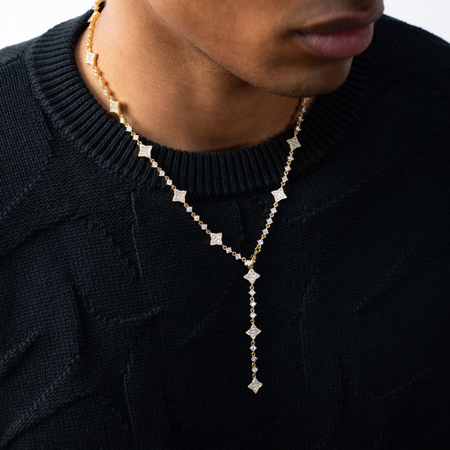 Lariat Flower Tennis Doré - Pierres Blanches