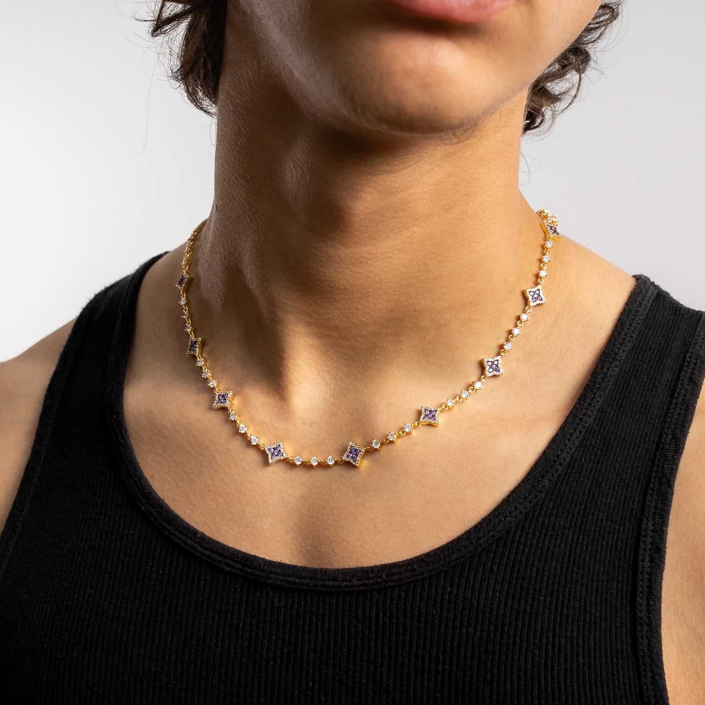 Gold Flower Tennis Chain - Purple Stones