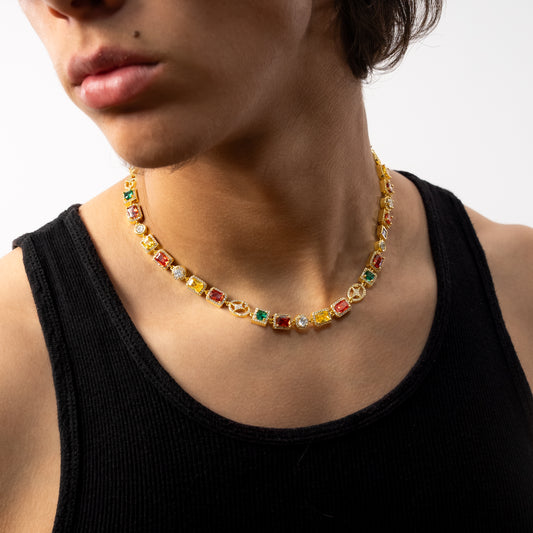 Multi Gemstone Chain 8mm Gold