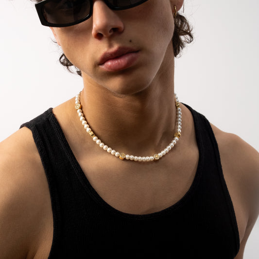 Gold Monogram Pearl Chain