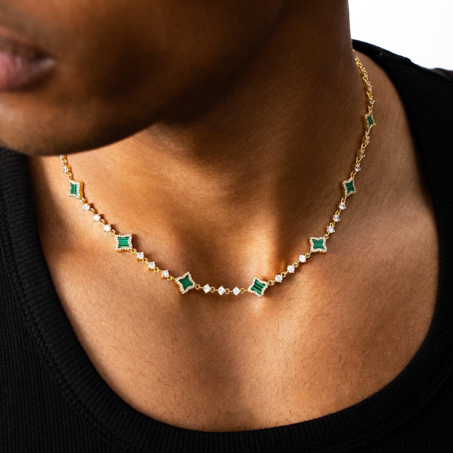 Chaîne Flower Tennis Dorée - Motif Vert