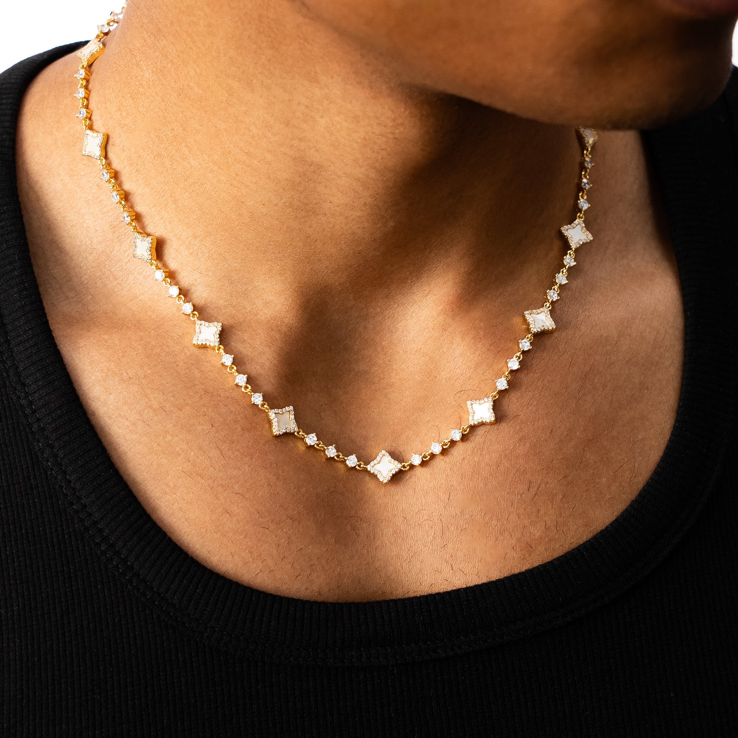 Gold Flower Tennis Chain - White