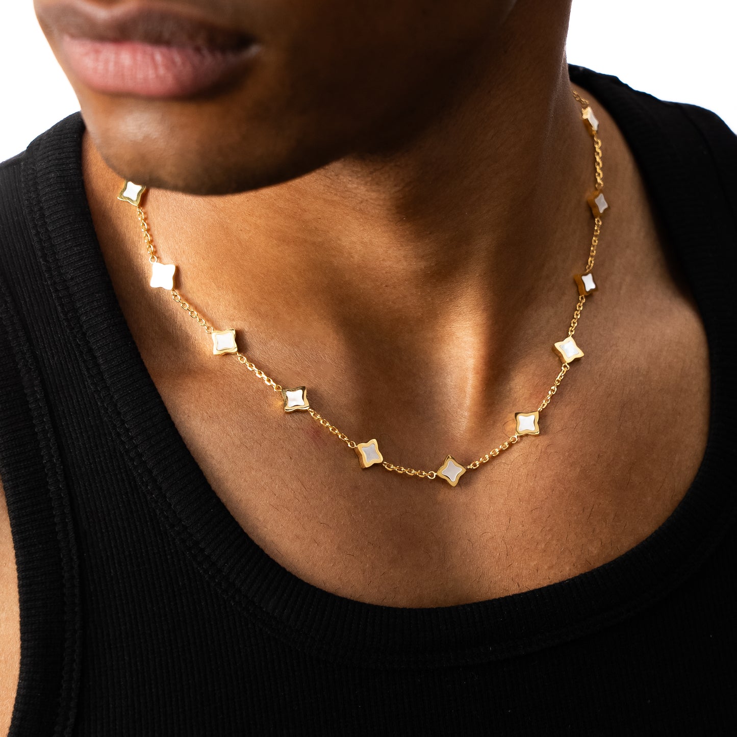 Chaîne Flower câble Dorée - Motif Blanc