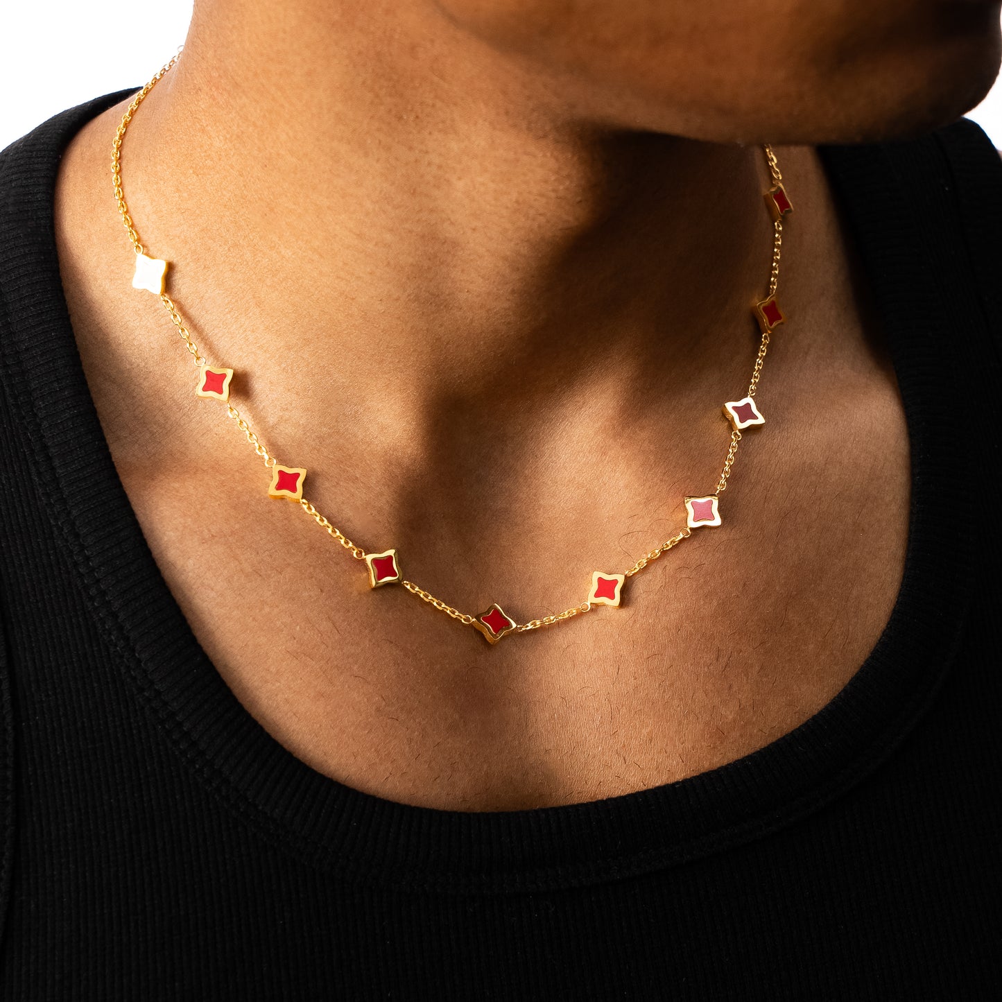 Gold Flower Cable Chain - Red