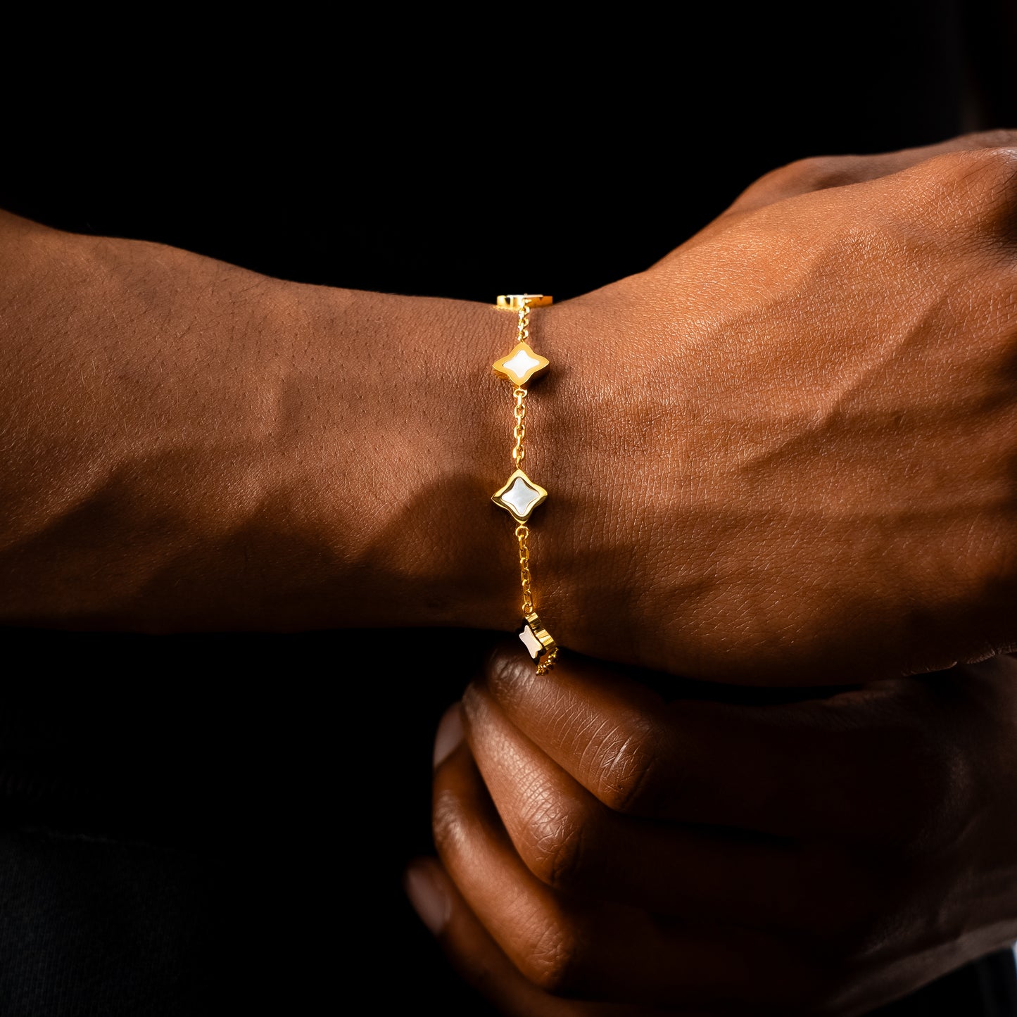 Gold Flower Cable Bracelet - White