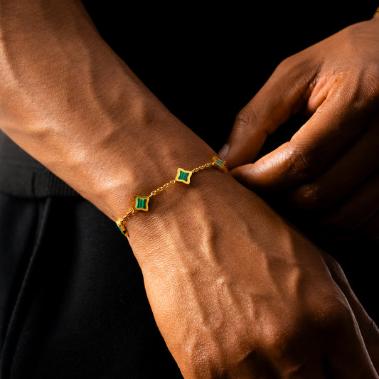 Gold Flower Cable Bracelet - Green