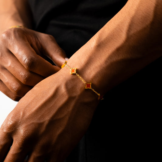 Bracelet Flower câble Doré - Motif Rouge