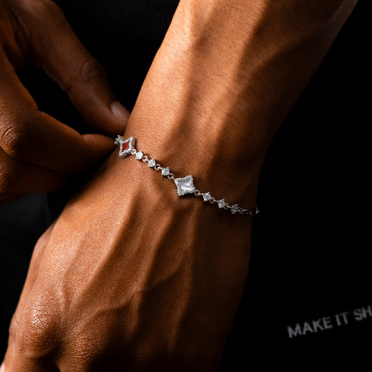 Bracelet Flower Tennis Argenté - Motif Blanc & Rouge