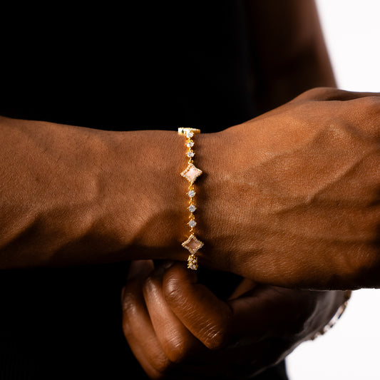 Bracelet Flower Tennis Doré - Motif Rose