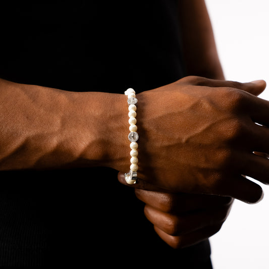 Silver Monogram Pearl Bracelet