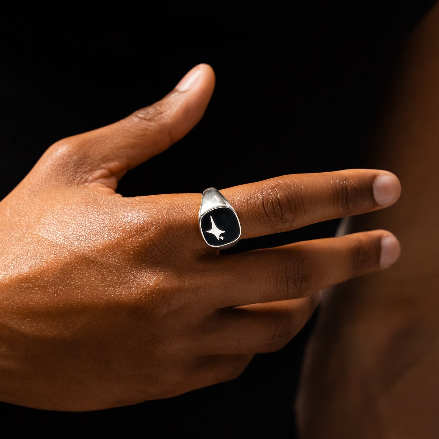 Raw Ring Argentée - Motif Noir