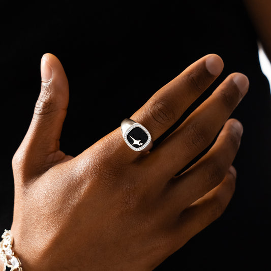 Iced Raw ring Argentée - Motif Noir