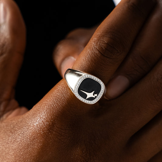 Iced Raw ring Argentée - Motif Noir