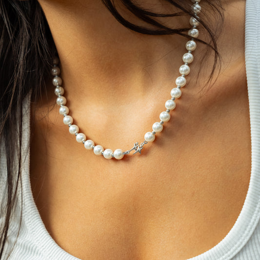 Silver Double Stars Beaded Chain