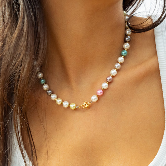 Pearl Double Stars Gold Chain - Multicolor
