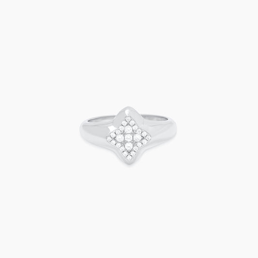 Flower signet ring silver
