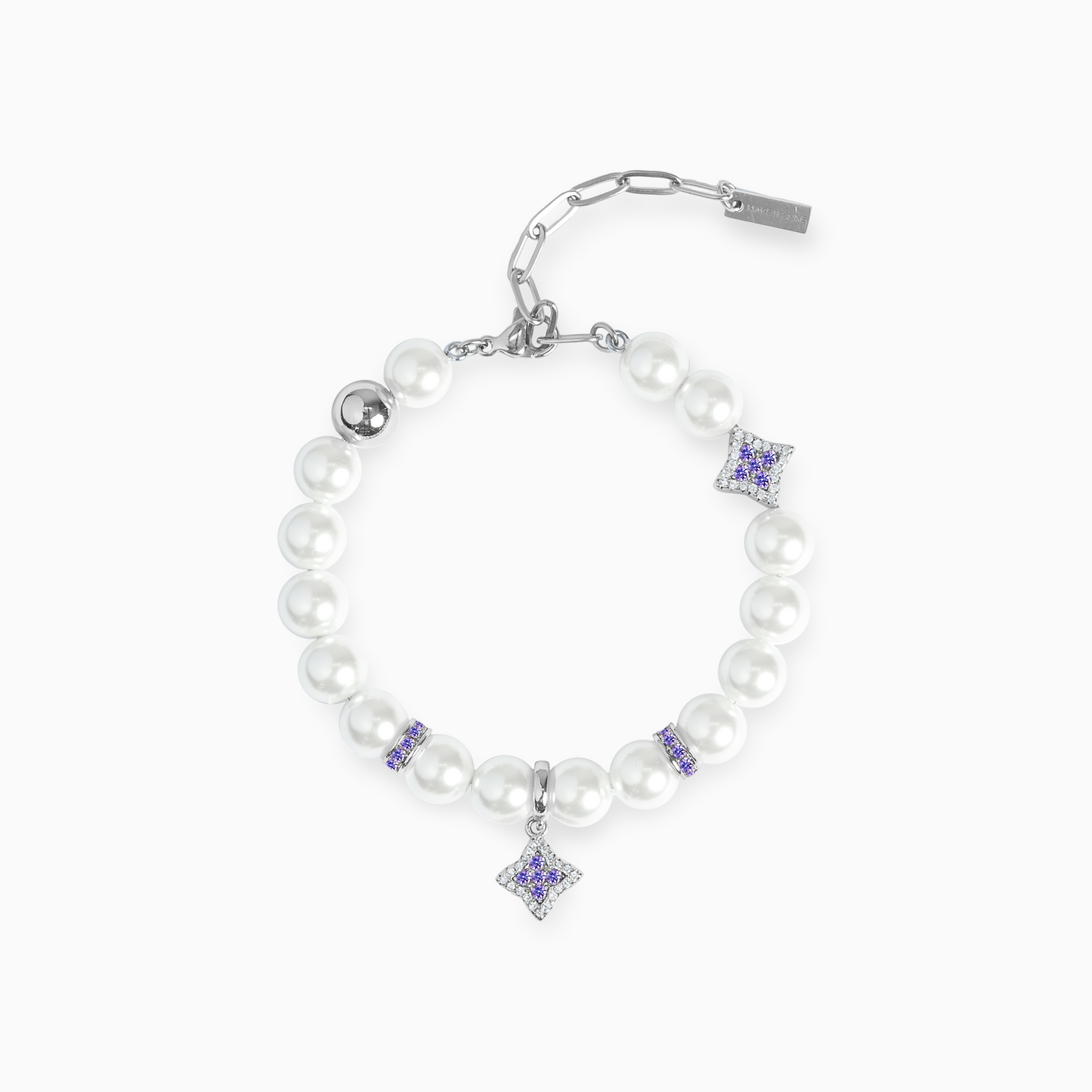 Bracelet Flower Pearl Argenté - Pierres Violettes