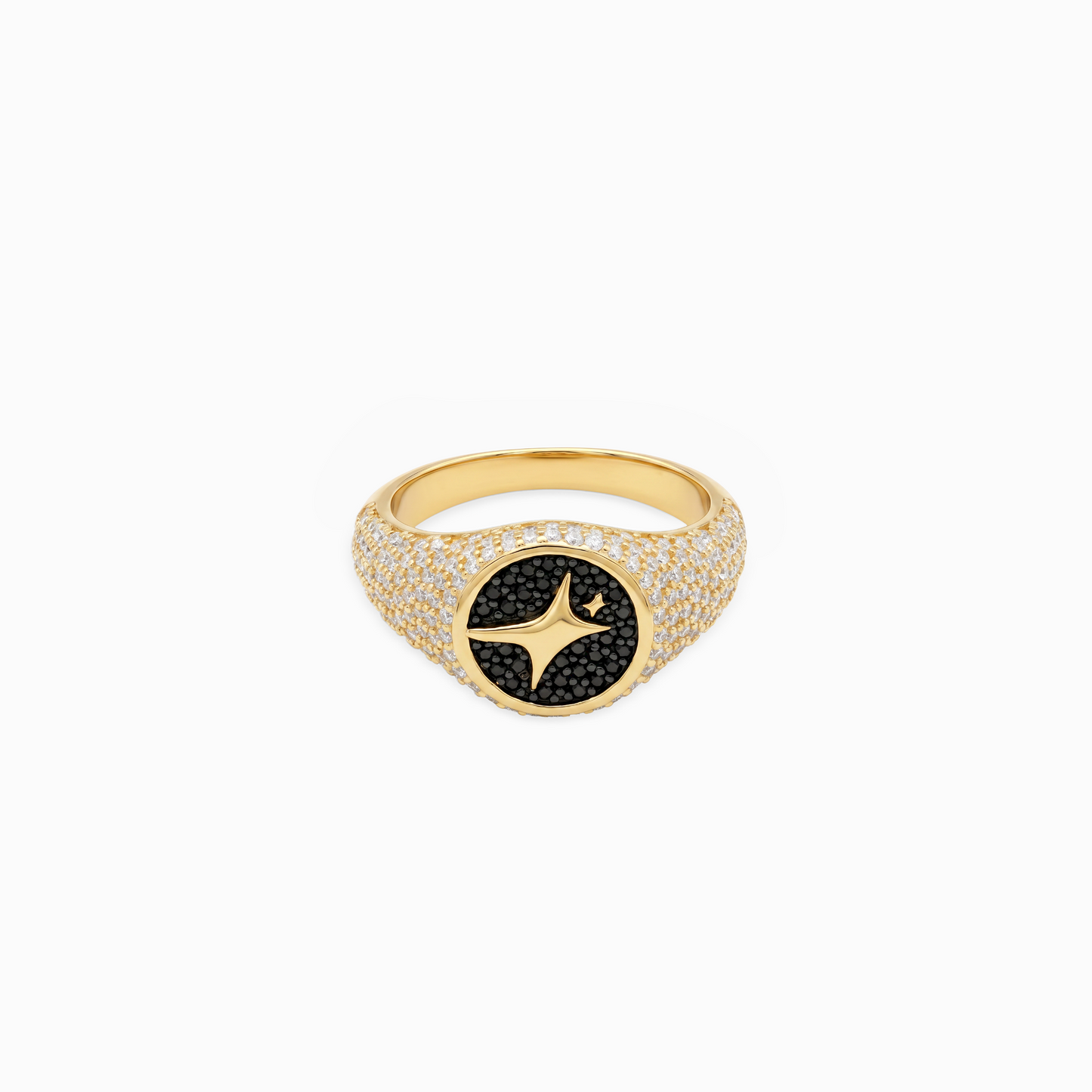 Iced Round signet ring dorée