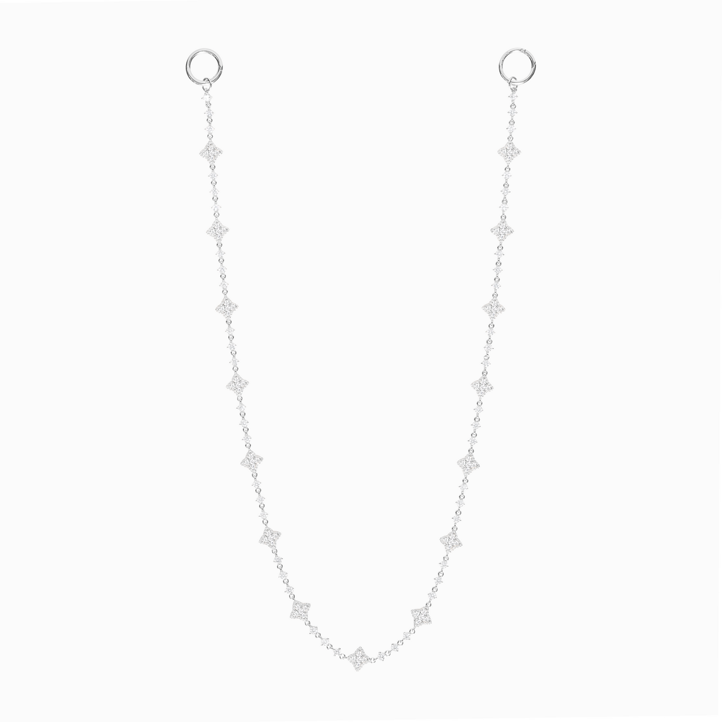 Silver Flower Tennis Wallet Chain - White Stones