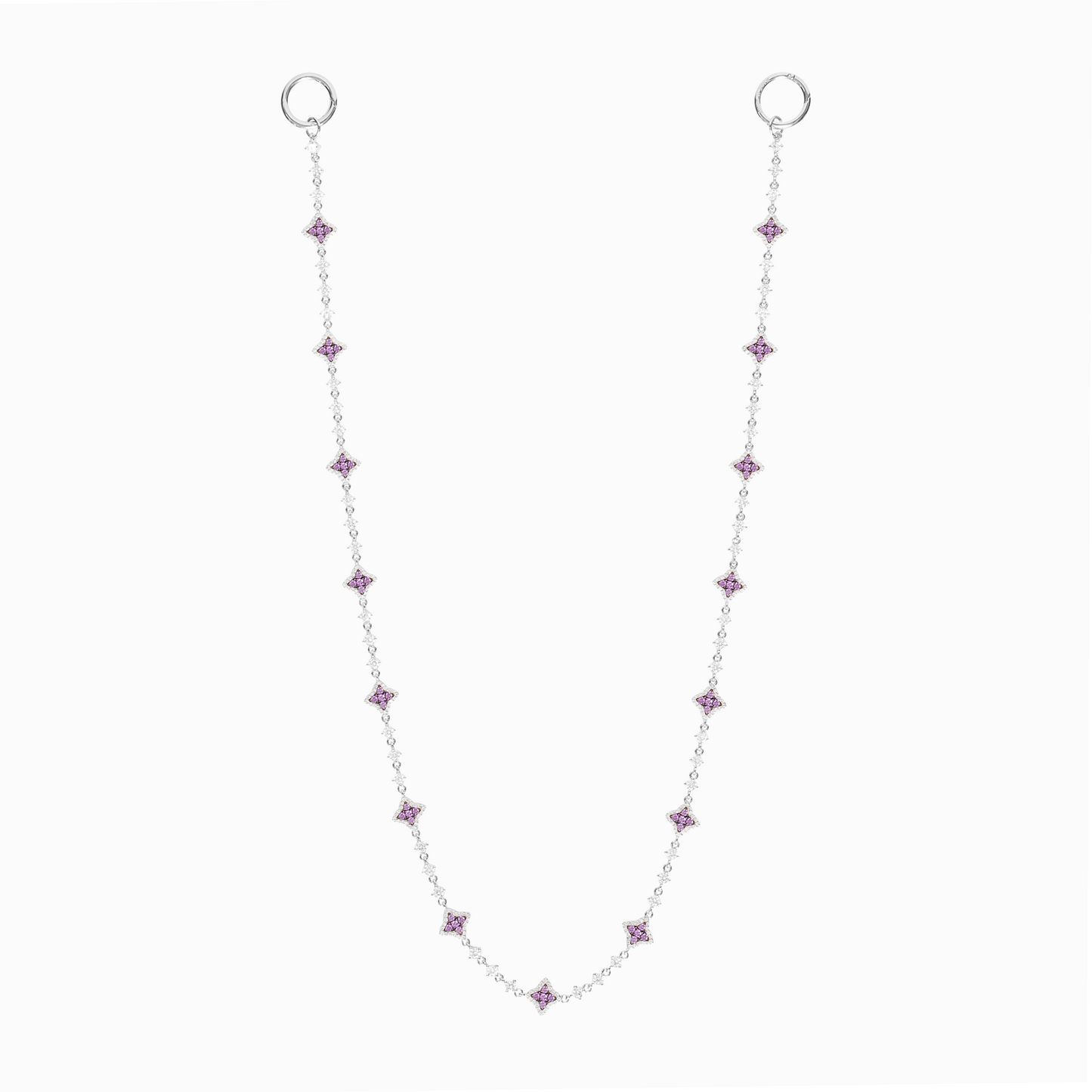 Silver Flower Tennis Wallet Chain - Purple Stones