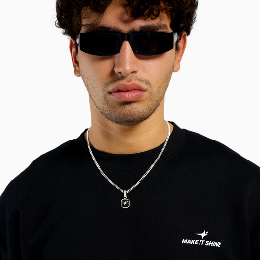 Silver Signature Square Pendant - Black