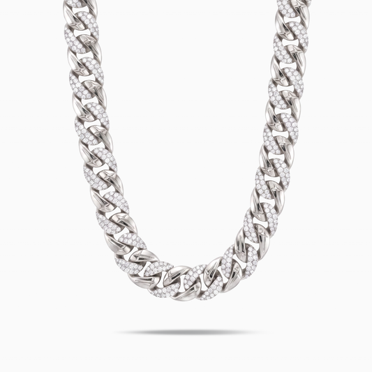Chaîne Iced Icon Cuban link 15mm 1/2 Argentée